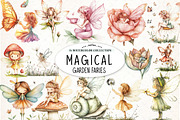 Magical Cute Garden Fairies Bundle, an Illustration by Watercolor design (Thumbnail 1 of 4)