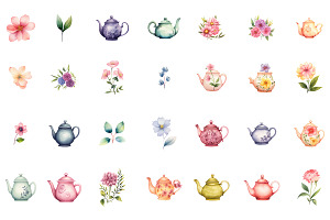 Teapot Flower Element Clipart Bundle