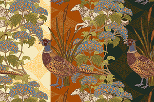 Pheasant, Hydrangea, Borzoi, a Pattern Graphic by NayaChu