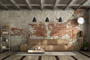 Living room in industrial style stock photo containing living room and, an Architecture Photo by Archideaphoto