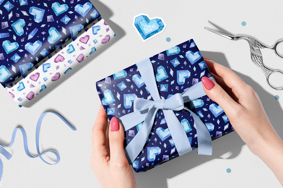 Crystal Hearts Clipart, Patterns, a Decorative Illustration by Valin Malin (Photo 13 of 13)