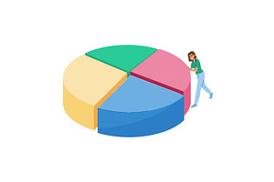 Businesswoman pushing huge pie chart, a Finance Illustration by pikepicture