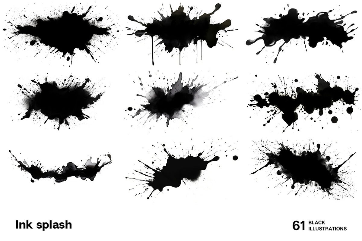 Black ink splash. 61 images, a Decorative Illustration by Handmadefont (Photo 6 of 13)