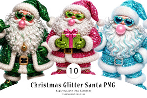 Christmas Glitter Santa PNG Bundle, a Seasonal Illustration by CreationArt