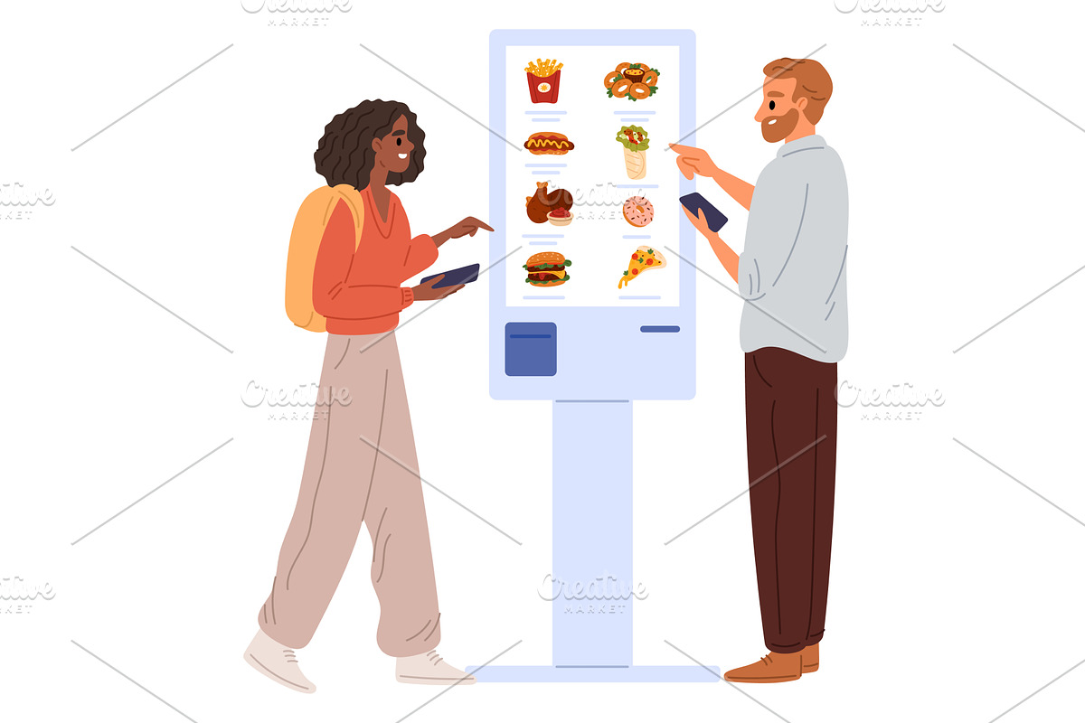 Girl and man near self service, a Food Illustration by Vectorbuum
