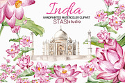 Taj Mahal Watercolor Clipart, a Decorative Illustration by STASIstudio (Thumbnail 1 of 3)