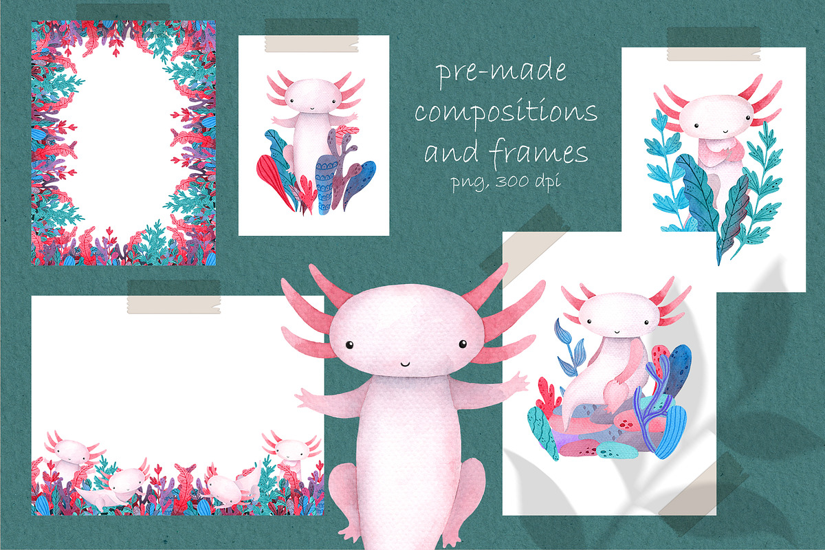 Cute Watercolor Pink Axolotl, an Animal Illustration by LukaJreym (Photo 5 of 9)