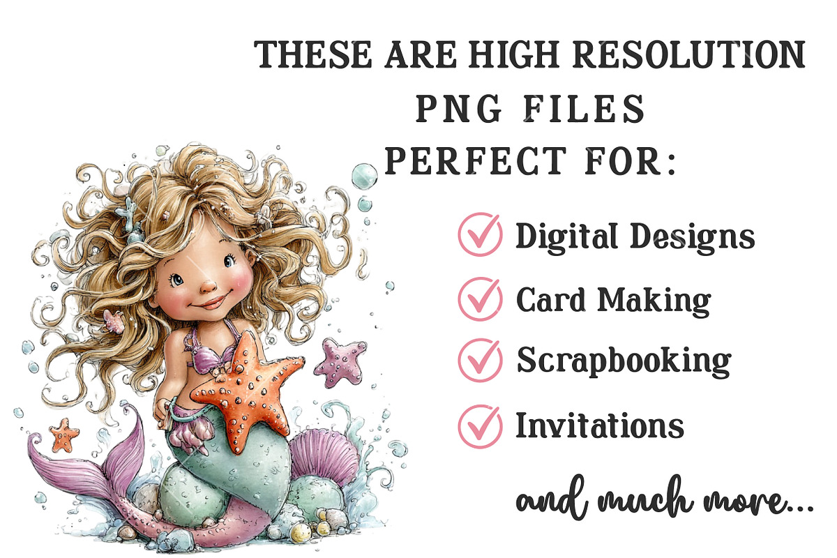Whimsical Summer Mermaid Clipart, an Illustration by OK Design (Photo 4 of 6)