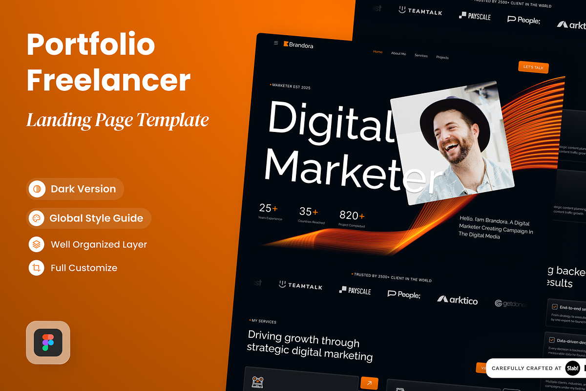 Brandora - Portfolio Freelancer, a Websites & App Template by SLAB! Design (Photo 1 of 4)