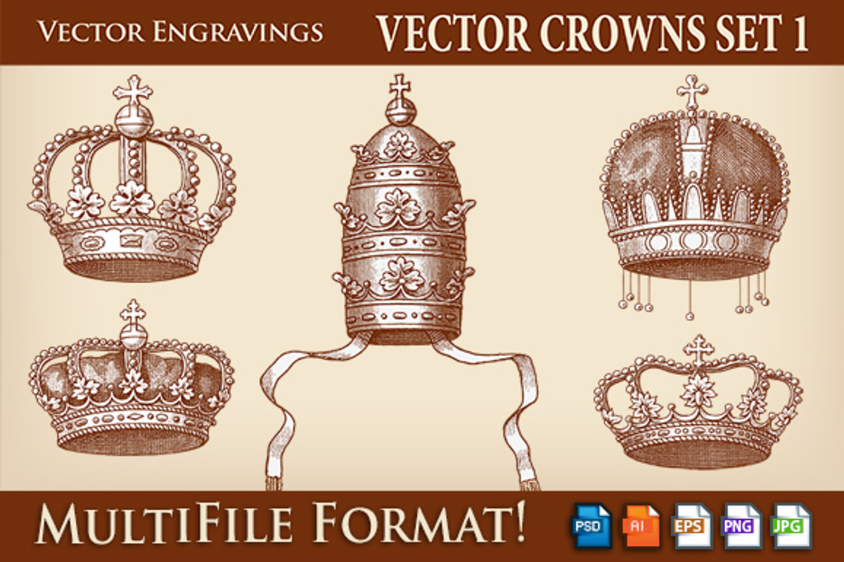 Vector Crowns Engravings, an Illustration by FourLeafLover