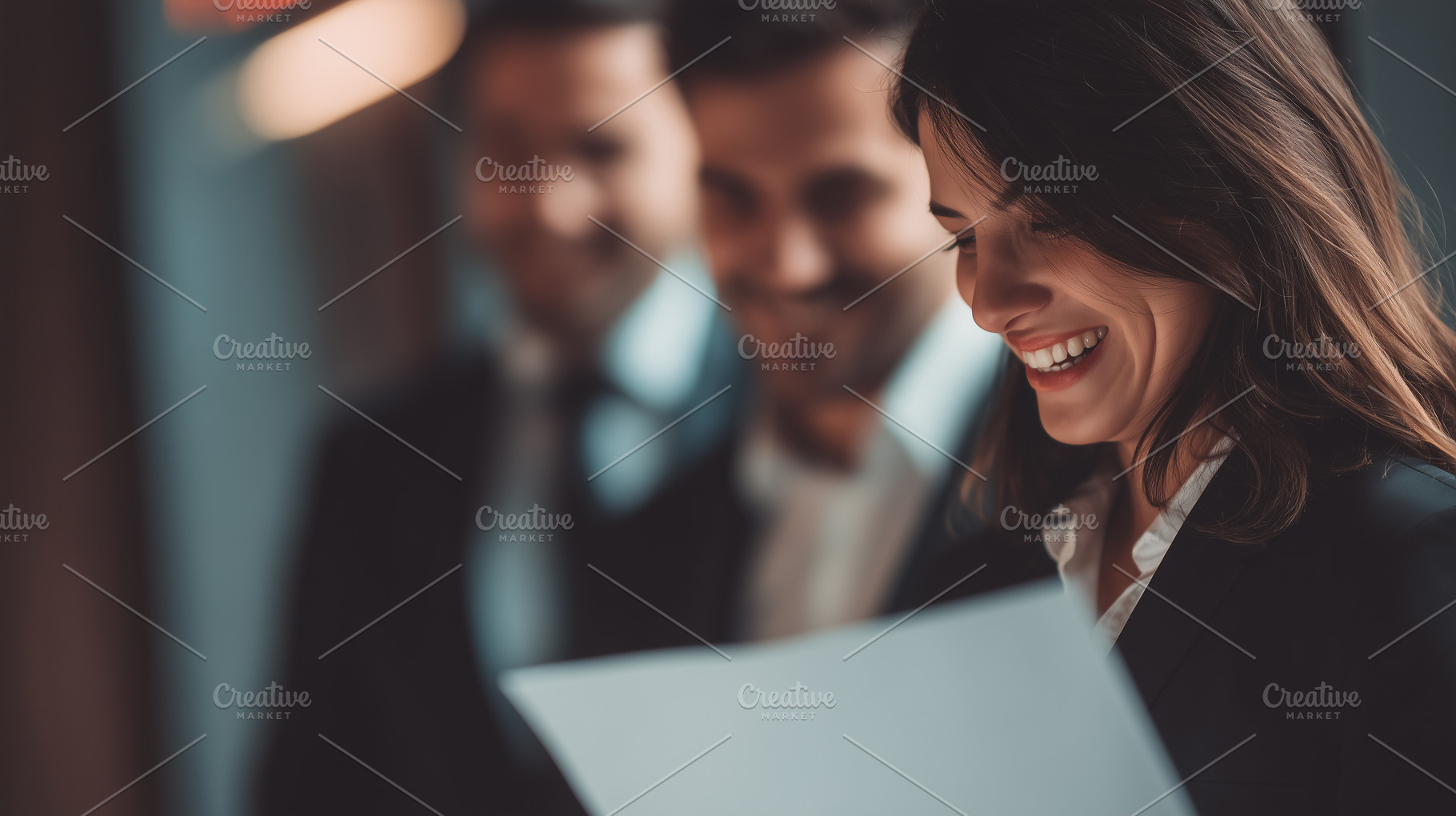 Smiling businesswoman reads a, a Business Photo by MistyDay