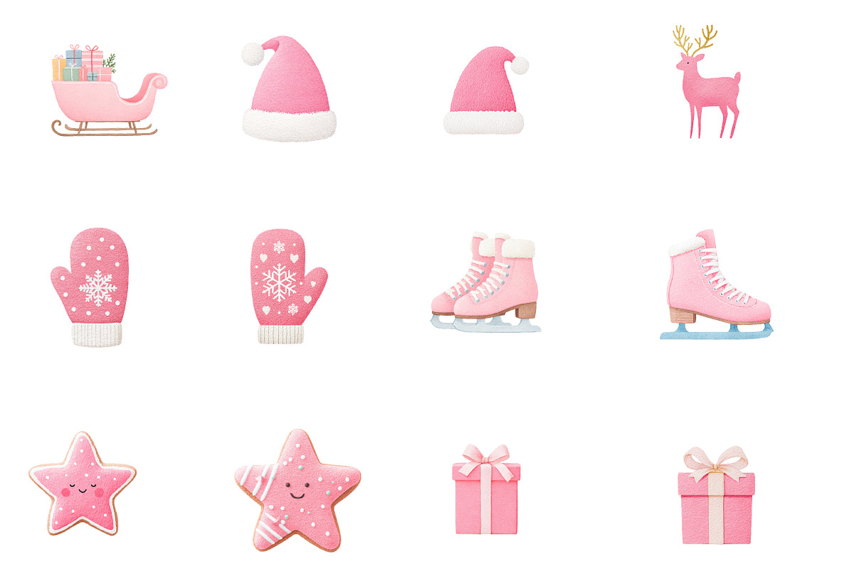 Watercolor Hot Pink Christmas Clipar, an Illustration by Designworld (Photo 2 of 5)