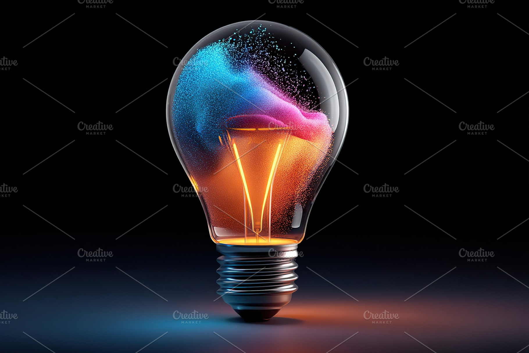 Vibrant light bulb bursting with colors in a dark background showcasing creativ, a Business Photo by AlyaAnd