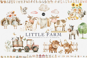 watercolor farm animal huge bundle, an Animal Illustration by Pink Studio Art