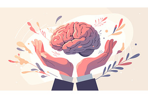 Hands hold brain. Mental health mind, an Education Illustration by Stock-Smart-Start