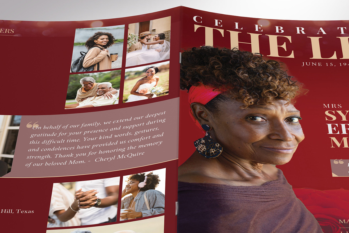 Red Life Funeral Program Template