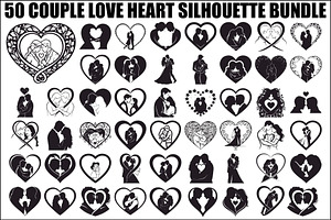 Couple Love Heart Silhouette Bundle, an Illustration by Amazin_art