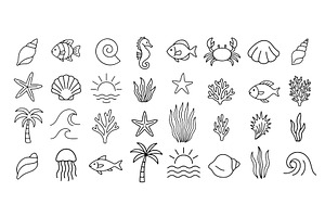 Sea life doodle icons, an Animal Illustration by Lemberg Vector