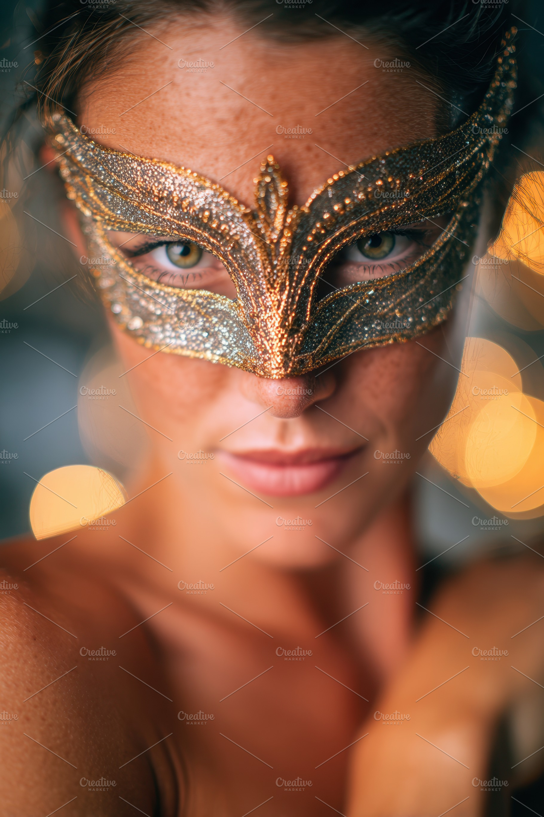 Elegant woman in sparkling masquerade mask, a Person Photo by AlyaAnd