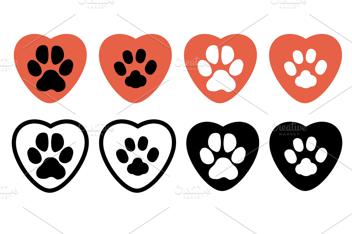 Cat and dog paw prints on love heart, an Animal Illustration by Vectorbuum