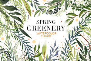 Greenery Watercolor Clipart, a Decorative Illustration by NKTKNS
