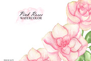 Watercolor pink roses and leaves, an Illustration by OlDm_Shop (Thumbnail 7 of 10)