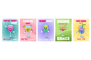 Groovy characters cocktails posters, a Food Illustration by Valerie Bodnar