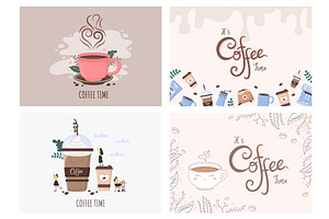 24 Set Coffee Cup Background Vector