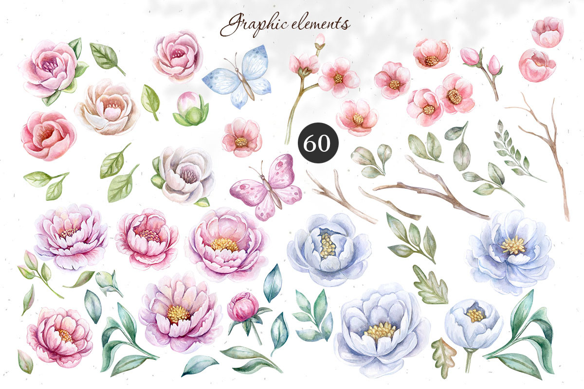 Spring. Flowers. Watercolor collection