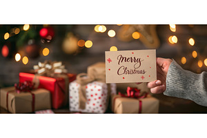 Merry Christmas card with festive, a Holiday Photo by piter.goskov