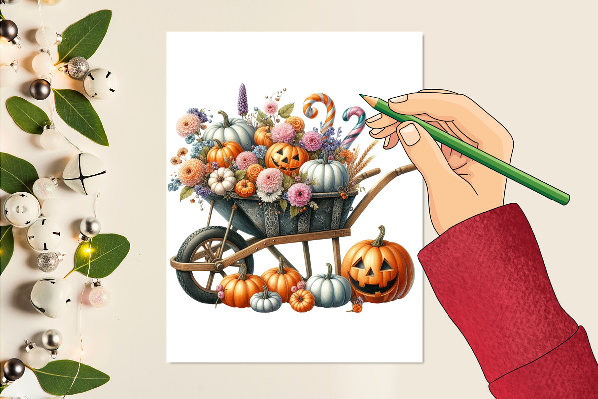Halloween Cart With Pumpkin, a Seasonal Illustration by Craft Nest (Photo 2 of 5)