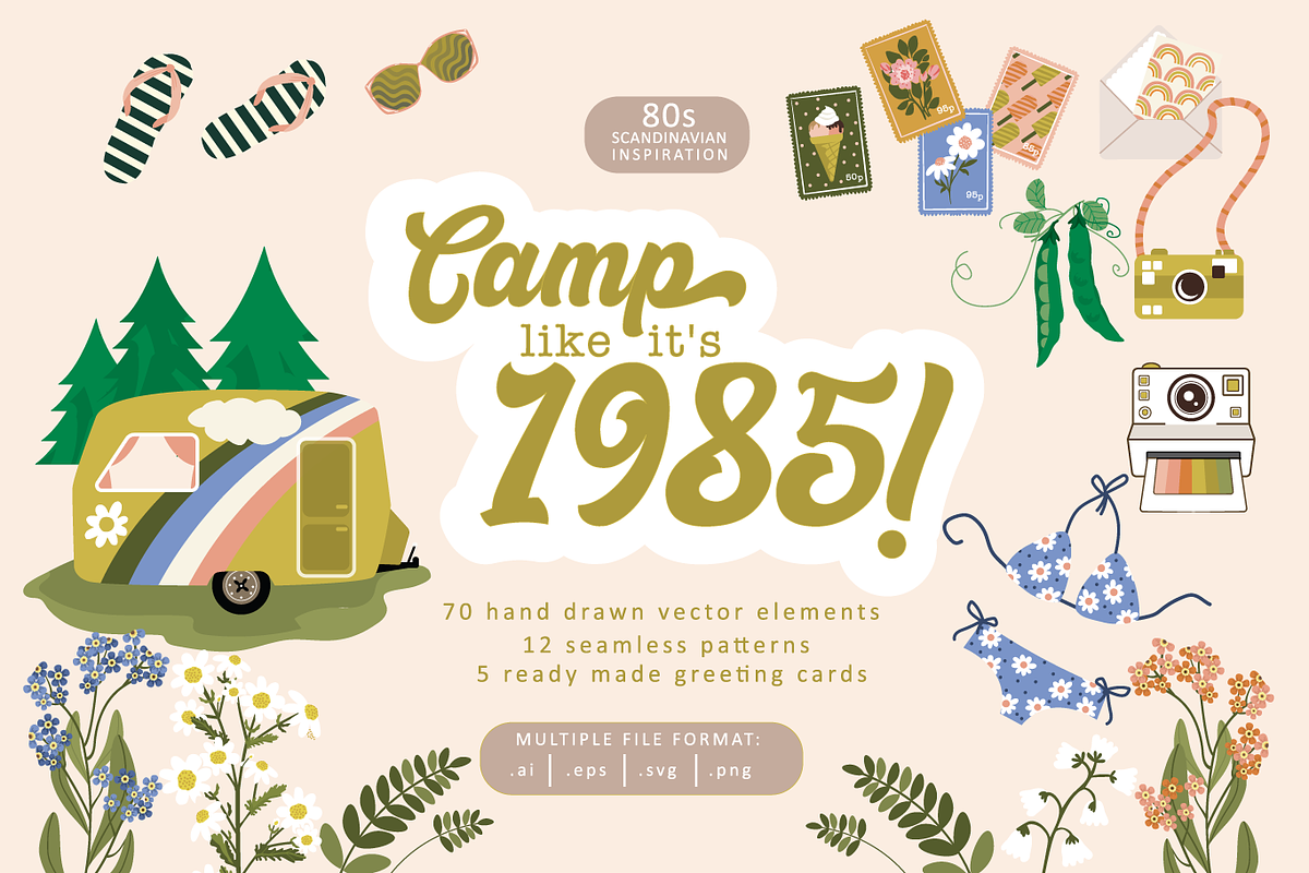 Camp like its 1985!, a Seasonal Illustration by CreaFlowDesign (Photo 1 of 8)