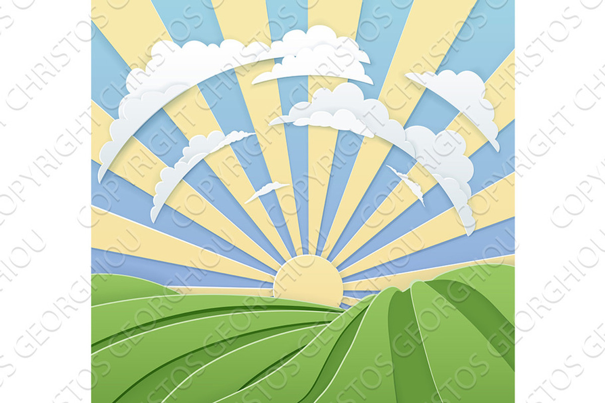 Field Rolling Hills Sunrise Sky, a Texture Graphic by Christos Georghiou