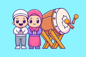 Cute Girl and Boy Moslem Eid Cartoon, a Person Illustration by Catalyst Labs
