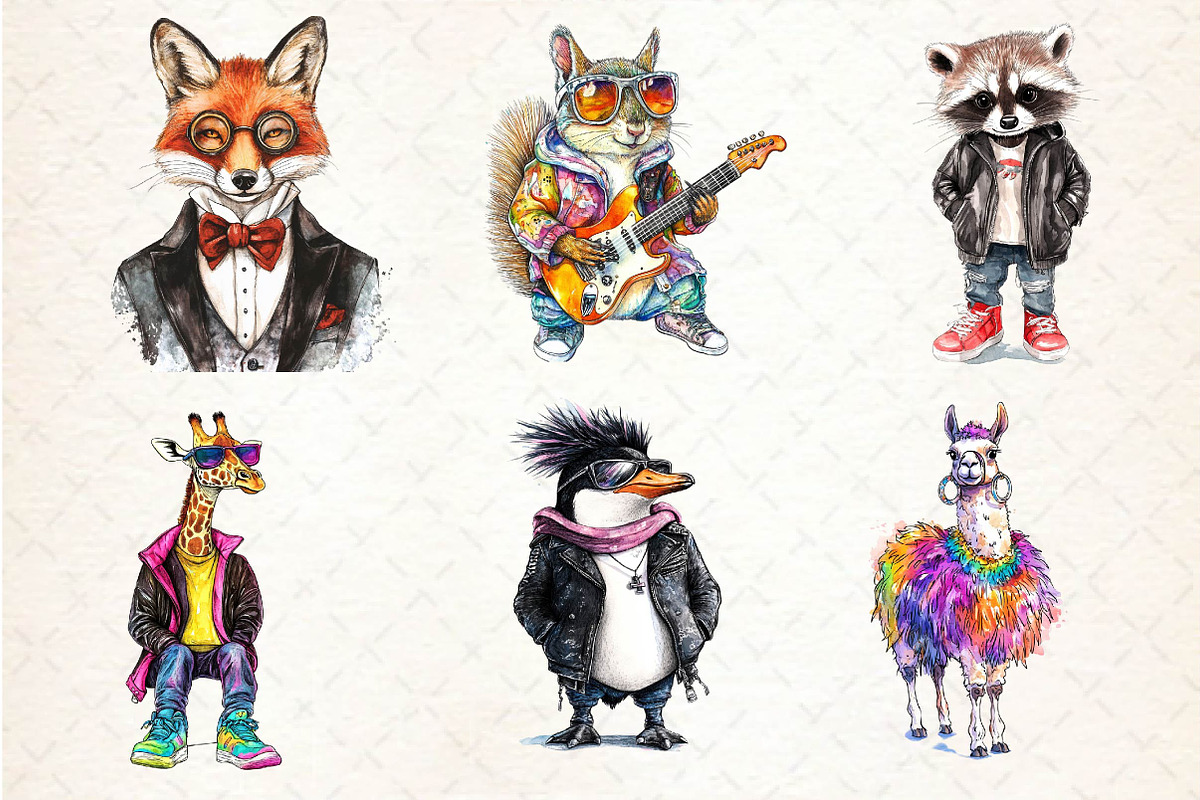 Funky Dressed-Up Animals Clipart, an Illustration by Dream Creation (Photo 3 of 6)