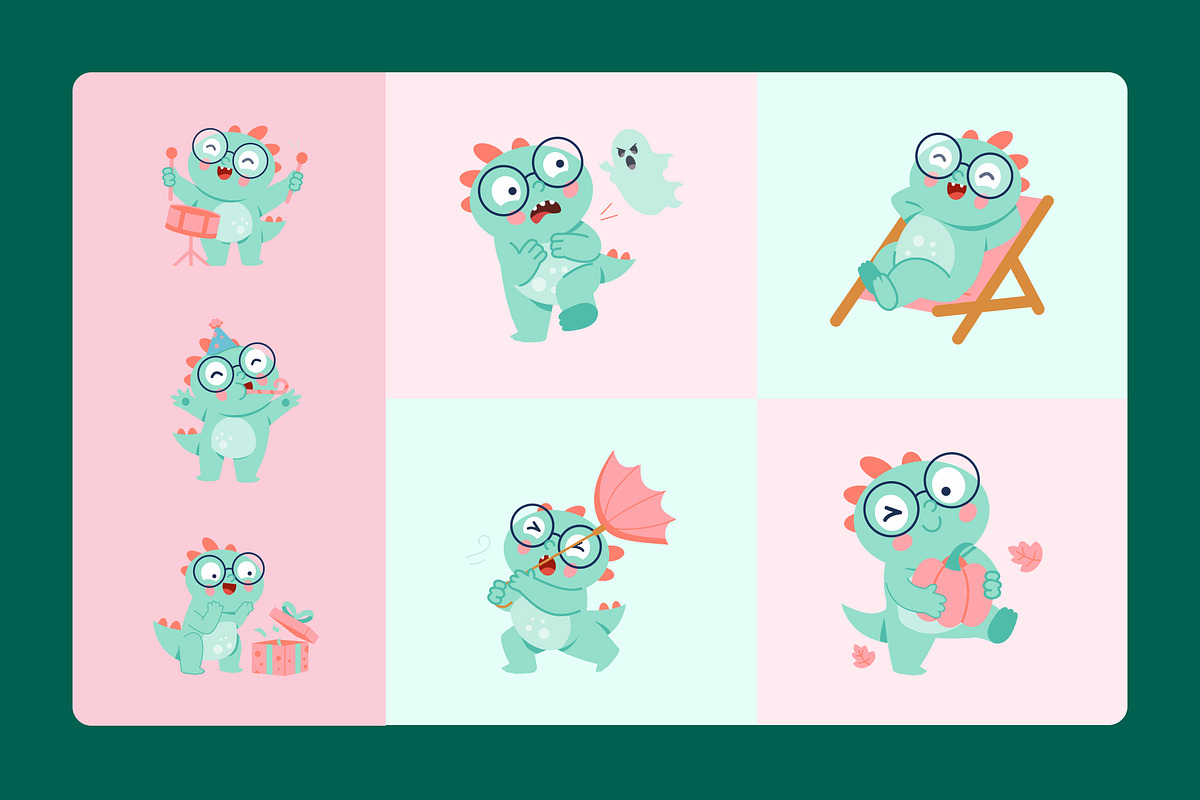 50 Dino Characters Illustration, an Animal Illustration by Brickclay (Photo 8 of 11)