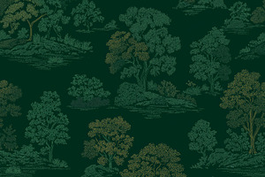 Vintage toile style producing a seamless forest pattern with gre, a Pattern Graphic by Studio ANNA