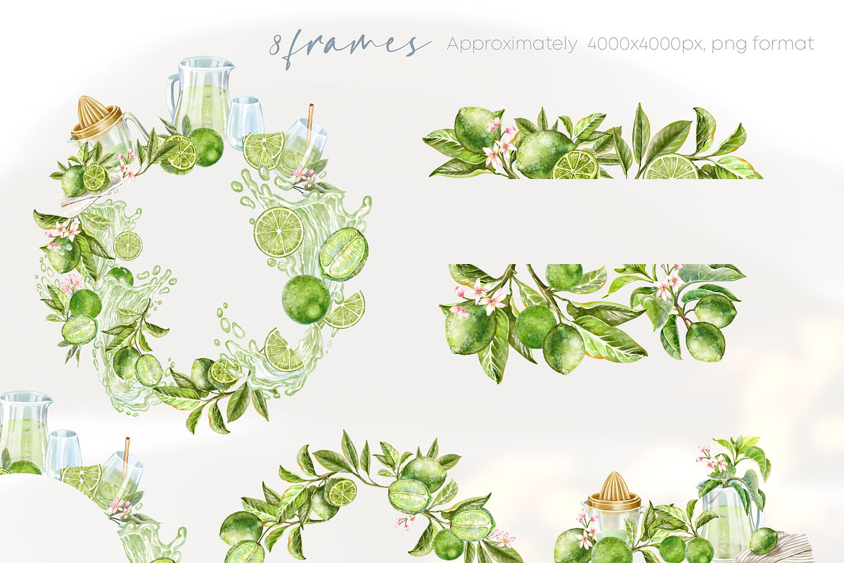 Lime! Watercolor clip art & patterns, a Food Illustration by Shabbypie (Photo 3 of 4)