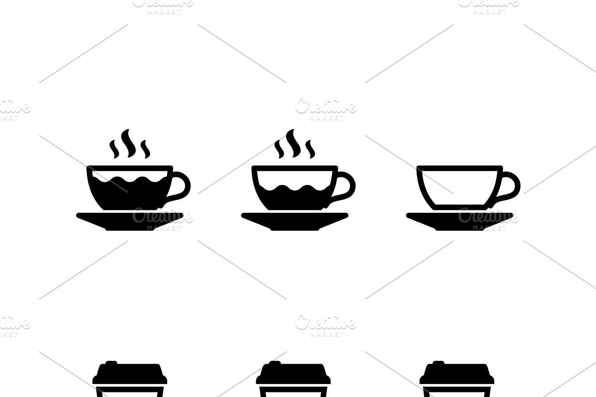 Set glyph icons of coffee cup, a Solid Icon by motorama (Photo 1 of 2)