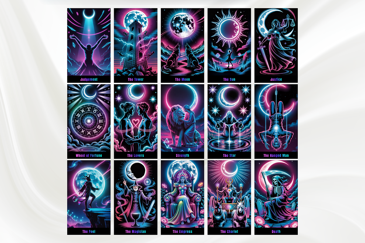 Neon Moon Tarot Cards Deck, an Object Illustration by Mugio (Photo 2 of 6)