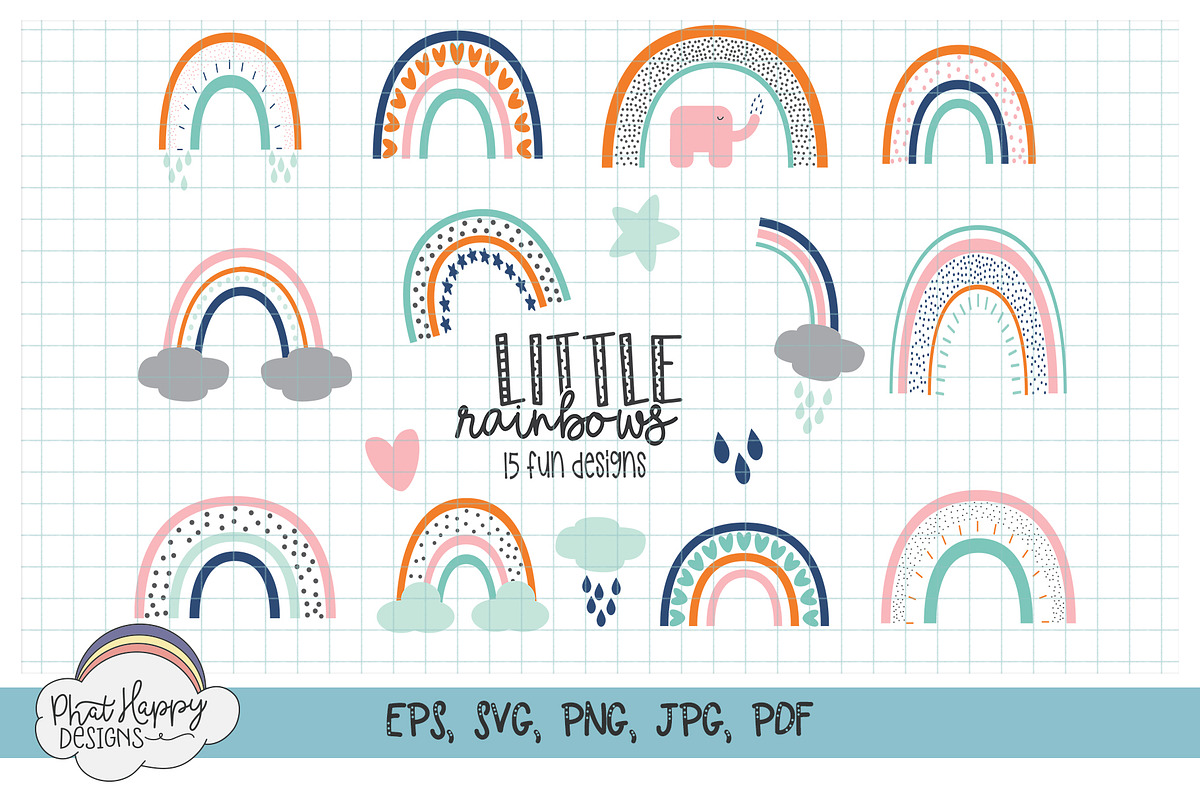 Happy Rainbows - 15 Rainbow SVGs, an Illustration by Phat Happy Life (Photo 1 of 2)