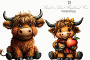 Back to School Highland Cow Clipart, an Animal Illustration by Designking (Thumbnail 1 of 5)