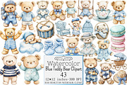 Watercolor Blue Teddy Bear Clipart, a Seasonal Illustration by Design Market (Thumbnail 1 of 5)