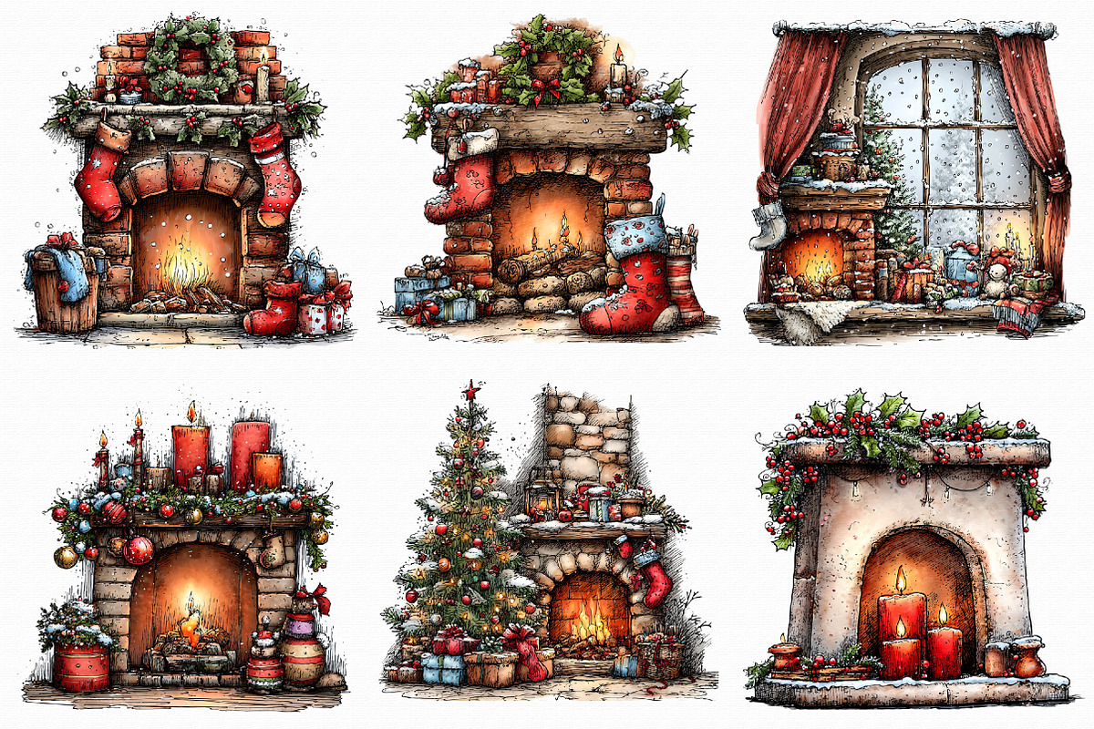 Christmas Fireplace Clipart, an Illustration by Libby Wishes (Photo 2 of 9)