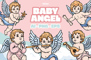 Baby Angel Illustration Set, an Illustration by Tekuni