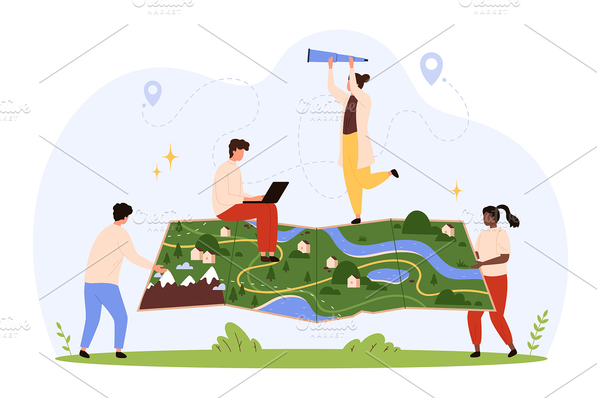 Exploring Large Folded Map, a Technology Illustration by Flashvector