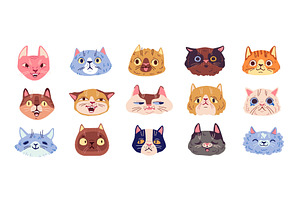Set of funny and silly cat faces, an Animal Illustration by Ksania