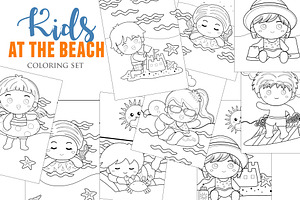 Beach summer kids & adult coloring