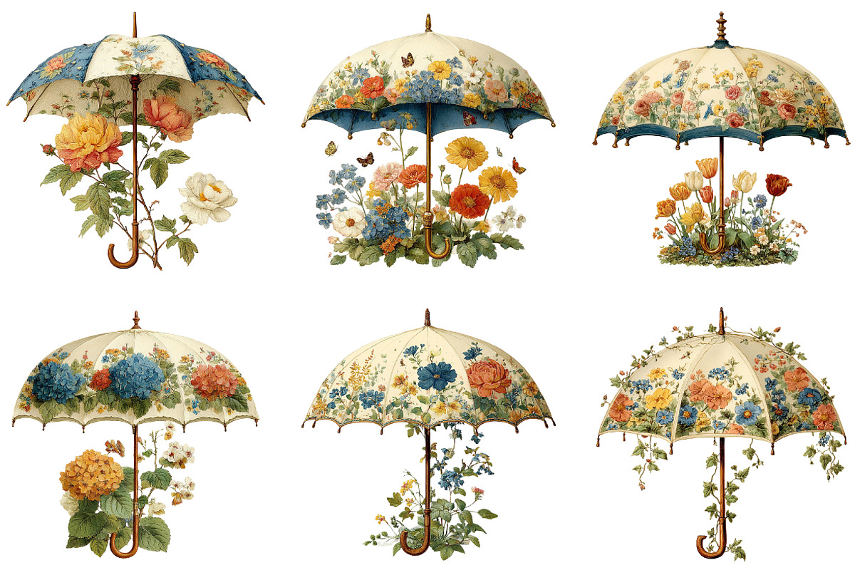 Floral Umbrella Clipart, an Illustration by CraftArtStudio (Photo 3 of 6)