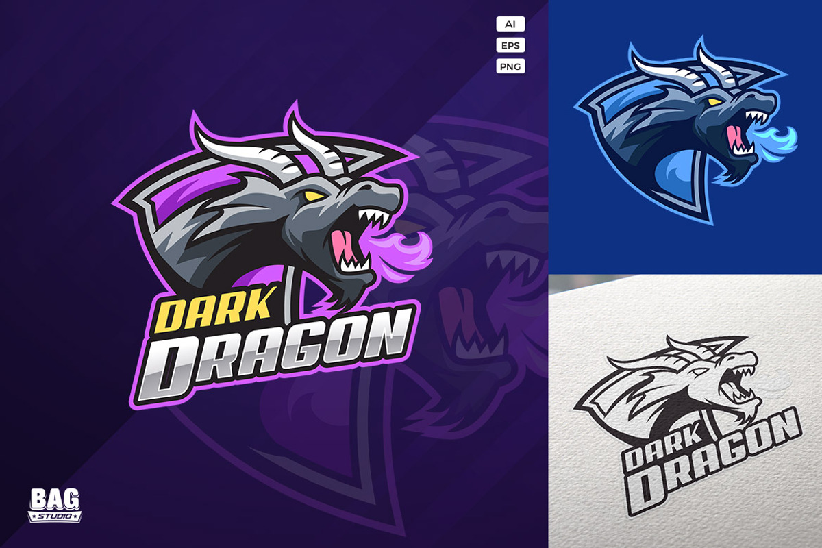 Dark Dragon Esport Logo Template, a Branding & Logo Template by Bagstudio Shop